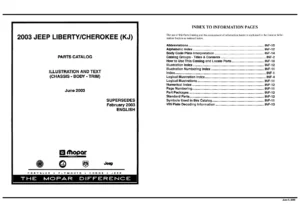 2003 Jeep Liberty Cherokee KJ Parts Catalog PDF - Illustrated Chassis, Body & Trim