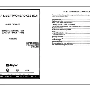 2003 Jeep Liberty Cherokee KJ Parts Catalog PDF - Illustrated Chassis, Body & Trim