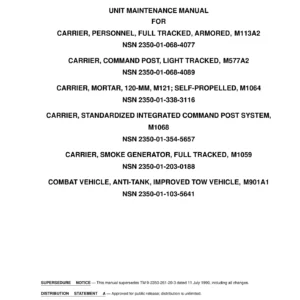 2005 M113A2 M577A2 M1064 M1068 M1059 M901A1 Unit Maintenance Manual TM 9-2350-261-20-3 Volume 3