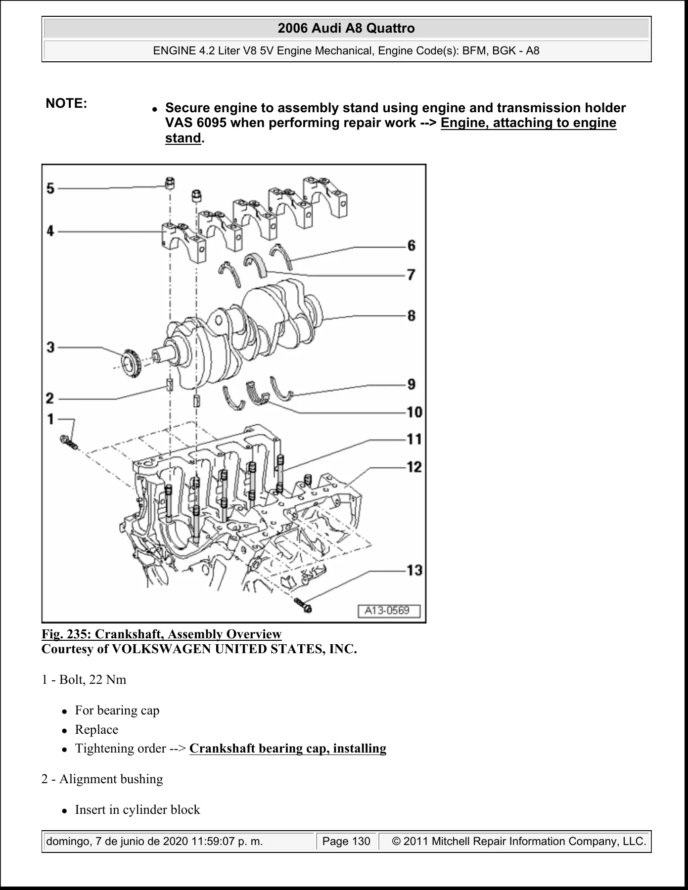 2006 Audi A8 Quattro 4.2L V8 BFM BGK Engine Mechanical Repair Manual - Image 2