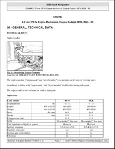 2006 Audi A8 Quattro 4.2L V8 BFM BGK Engine Mechanical Repair Manual