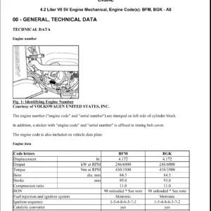 2006 Audi A8 Quattro 4.2L V8 BFM BGK Engine Mechanical Repair Manual