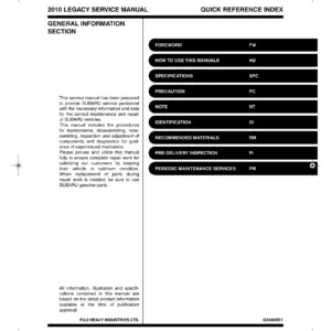 2010 Subaru Legacy Service Manual - Complete Workshop Repair Guide