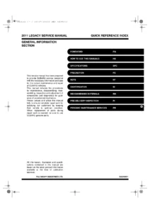 2011 Subaru Legacy & Outback Service Repair Manual - Complete Workshop Guide