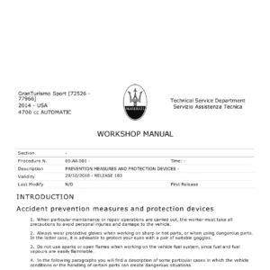 2014 Maserati GranTurismo Sport 4.7 Automatic Workshop Manual - USA PDF
