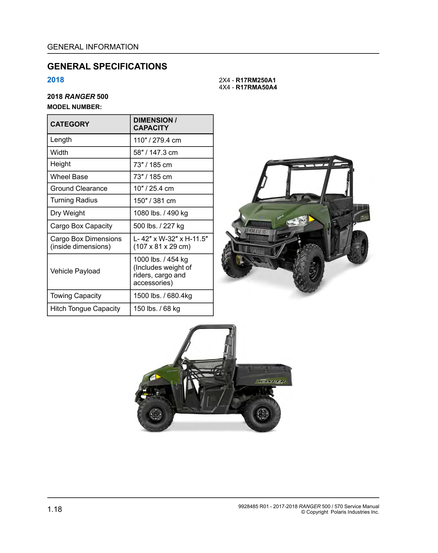 2017-2018 Polaris Ranger 500 / 570 Service Manual 9928485 R01 PDF - Image 2