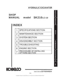 2018 Kobelco SK210LC-10 Hydraulic Excavator Shop Manual S5YN0049E04 PDF