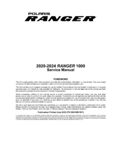 2020-2024 Polaris RANGER 1000 & CREW Service Manual - Repair, Maintenance and Diagnostics PDF