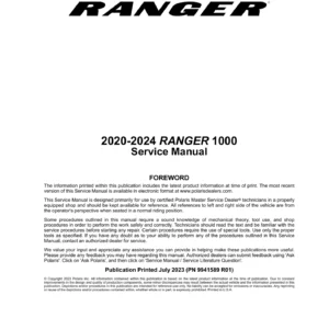 2020-2024 Polaris RANGER 1000 & CREW Service Manual - Repair, Maintenance and Diagnostics PDF