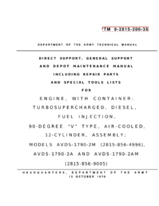 AVDS-1790-2M 2A 2AM Engine Direct Support & Depot Maintenance Manual TM 9-2815-200-35
