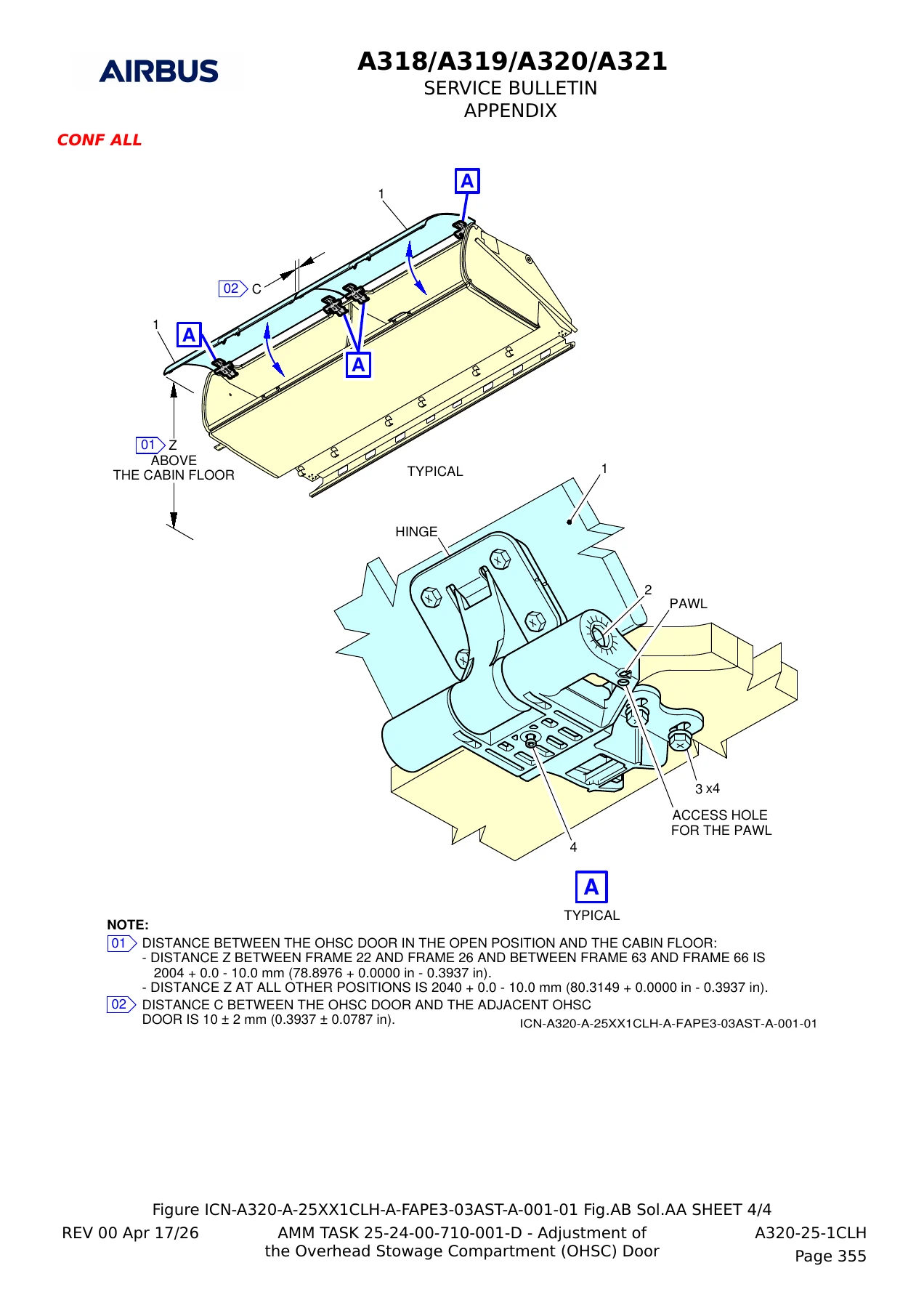 Airbus A318 A319 A320 A321 Service Bulletin A320-25-1CLH - Airspace Large Bins & Cabin Adaptation Manual - Image 2