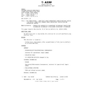 Airbus A330-243 Lower Deck Cargo Ventilation Service Bulletin A330-21-3074 Rev 03