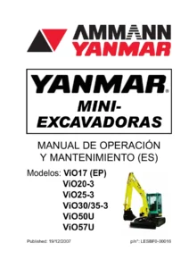 Ammann Yanmar Mini Excavadoras ViO17 ViO20-3 ViO25-3 ViO30/35-3 ViO50U ViO57U - Manual de Operación y Mantenimiento