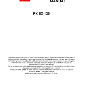 Aprilia RX 125 SX 125 Service Station Manual 2008 - Full Workshop Repair PDF Download