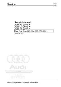 Audi A3, Q3 & TT Rear Final Drive 02D, 0AV, 0BR, 0BS, 0BY Repair Manual