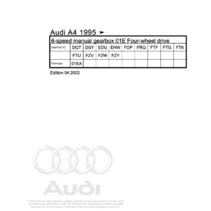 Audi A4 1995 On 6-Speed Manual Gearbox 01E Four-Wheel Drive Workshop Manual