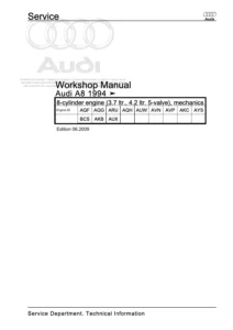 Audi A8 1994 Onward 3.7 ltr. 4.2 ltr. 5-Valve 8-Cylinder Engine Workshop Manual