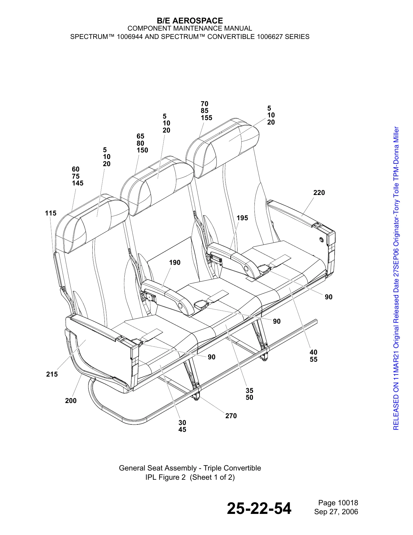B/E Aerospace Spectrum 1006944 & Spectrum Convertible 1006627 Seat Component Maintenance Manual with Illustrated Parts List - Image 2