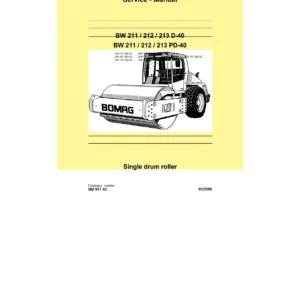 BOMAG BW 211 / 212 / 213 D-40 PD-40 Single Drum Roller Service Manual