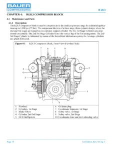 Bauer B 28.3 Medium Pressure Industrial Air Compressor Instruction Manual & Replacement Parts List