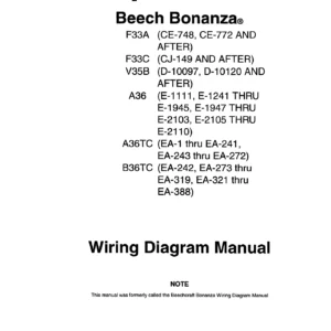 Beechcraft Bonanza F33A F33C V35B A36 A36TC B36TC Wiring Diagram Manual 1999