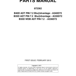 Bell B40D B35D ADT PIN 7.2 Articulated Dump Truck Parts Manual 2013
