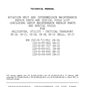 Bell UH-1B UH-1C UH-1H UH-1M EH-1H UH-1V Repair Parts & Special Tools Manual TM 55-1520-210-23P-1
