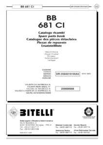 Bitelli BB 681 CI Paver Finisher Spare Parts Book PDF (DR-259A010105A5, 2001)