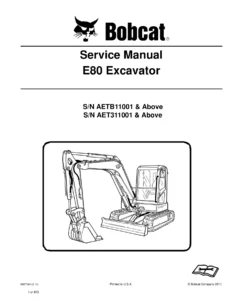 Bobcat E80 Compact Excavator Service Manual 6987194 (2011) S/N AETB11001 & AET311001