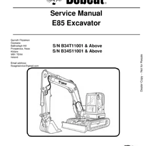 Bobcat E85 Excavator Service Manual - S/N B34T11001 & B34S11001 & Above - PDF Download