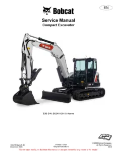 Bobcat E88 Compact Excavator Service Manual S/N B62N11001 & Above 2025