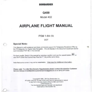 Bombardier Q400 Dash 8 Model 402 Airplane Flight Manual PSM 1-84-1A