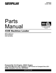 Caterpillar 434E Backhoe Loader Parts Manual - SEBP4629 PDF