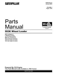 Caterpillar 993K Wheel Loader Parts Manual Volume I - SEBP4658-20 January 2012