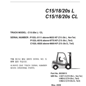 Clark C15/18/20s L & CL Forklift Parts Manual PDF 2009 - Non-Tier & Tier3 Models