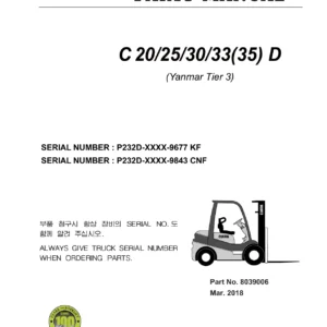 Clark C20/25/30/33(35)D Forklift Parts Manual - Yanmar Tier 3 (Serial Lots 9677 & 9843)