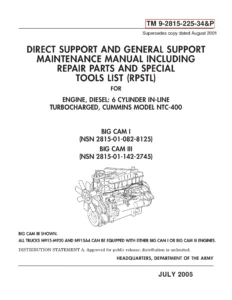 Cummins NTC-400 Big Cam I & Big Cam III Diesel Engine Maintenance and Parts Manual TM 9-2815-225-34P