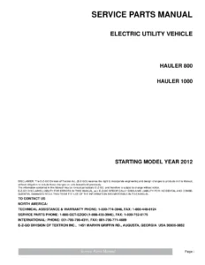 Cushman Hauler 800 & Hauler 1000 Electric Utility Vehicle Service Parts Manual 2012 - PDF