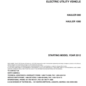 Cushman Hauler 800 & Hauler 1000 Electric Utility Vehicle Service Parts Manual 2012 - PDF