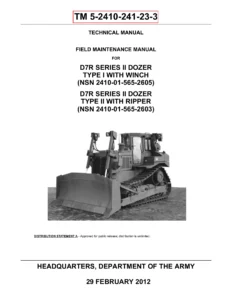 D7R Series II Dozer Type I Winch & Type II Ripper Field Maintenance Manual TM 5-2410-241-23-3 Volume III PDF