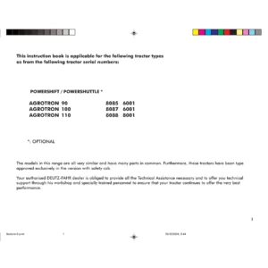 Deutz-Fahr Agrotron 90 100 110 Operation Manual - PDF Download