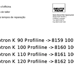 Deutz-Fahr Agrotron K90 K100 K110 K120 Profiline Repair Time Schedule Manual