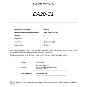 Diamond DA20-C1 Aircraft Flight Manual - Revision 25 (April 2010) - PDF
