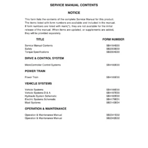Doosan B15T-5 B18T-5 B20T-5 B16X-5 B18X-5 B20X-5 Electric Lift Truck Service Manual