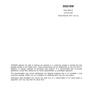 Doosan DX210W Wheel Excavator Shop Manual - K1017314AE - Serial 5001-Up