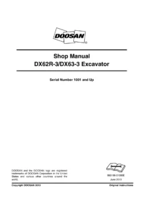 Doosan DX62R-3 DX63-3 Excavator Shop Manual 1001-Up 950106-01085E PDF