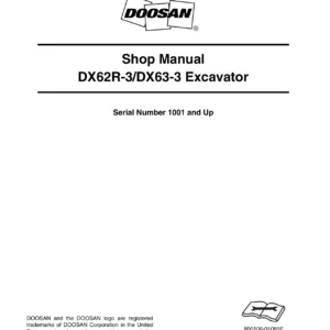 Doosan DX62R-3 DX63-3 Excavator Shop Manual 1001-Up 950106-01085E PDF