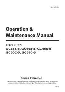 Doosan GC35S-5 GC40S-5 GC45S-5 GC50C-5 GC55C-5 Forklift Operation & Maintenance Manual
