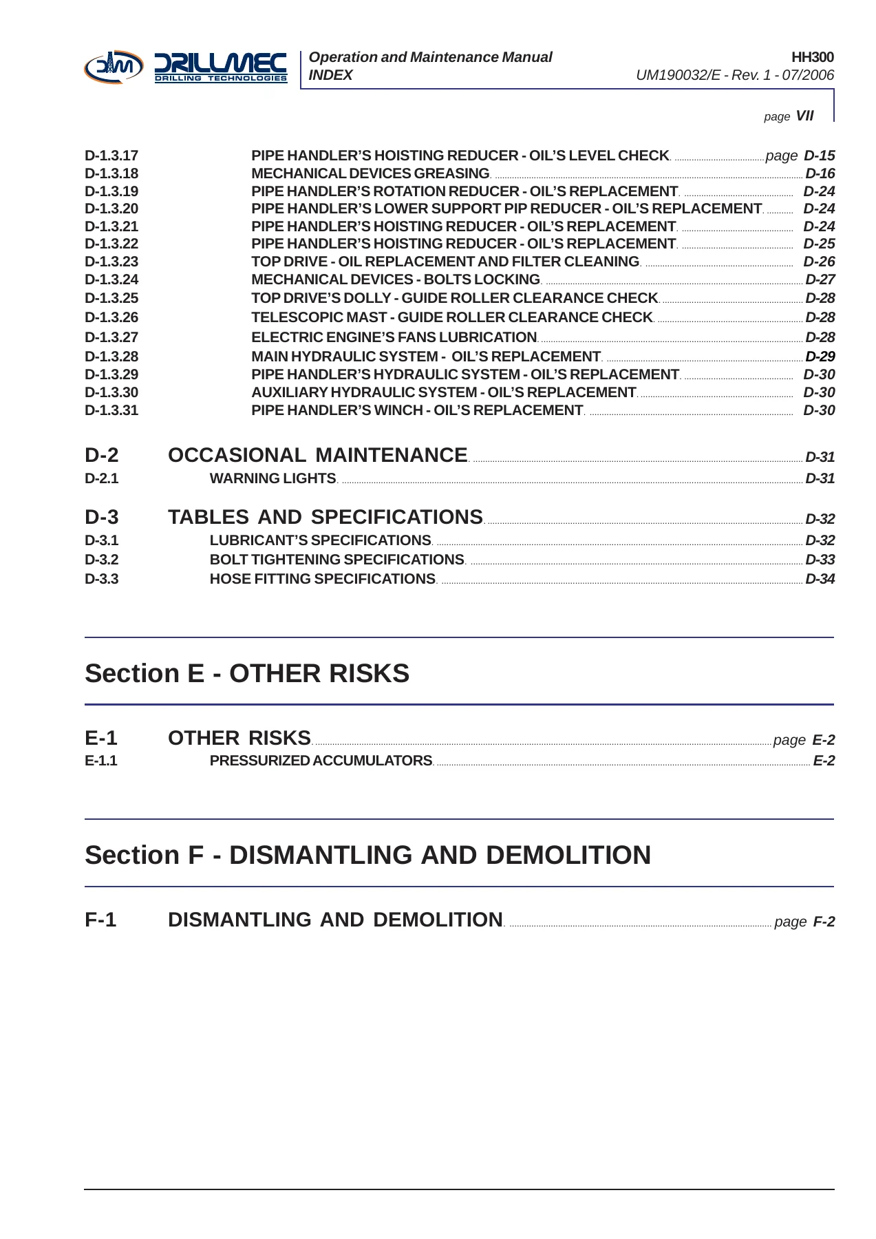 Drillmec HH300 Hydraulic Drilling Rig Operation and Maintenance Manual (UM190032-E Rev 1, 2006) - Image 2