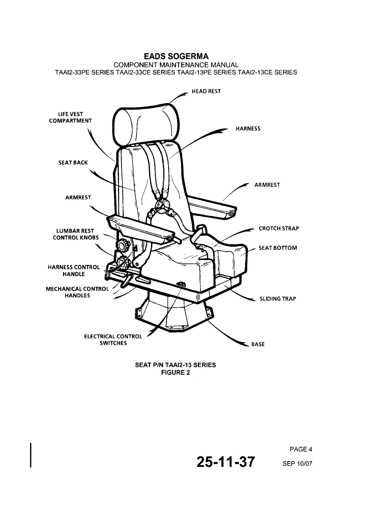 EADS SOGERMA TAAI2 Seat CMM 25-11-37 - Captain & First Officer Component Maintenance Manual with IPL - Image 2